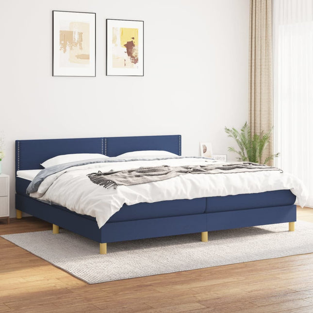 Boxspring Met Matras Stof Blauw 200 x 200 cm Effen met spijkers