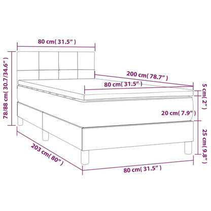 Boxspring Met Matras Stof Lichtgrijs 80 x 200 cm Blok met vierkanten