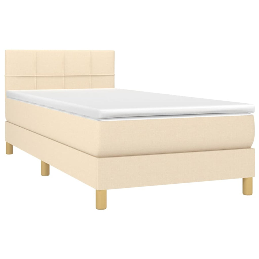 Boxspring met matras stof crèmekleurig 80x200 cm 80 x 200 cm Blok met vierkanten