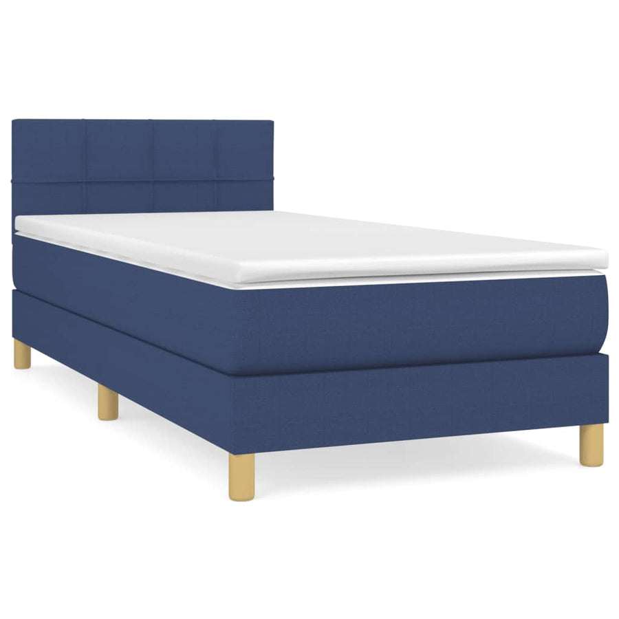 Boxspring Met Matras Stof Blauw 80 x 200 cm Blok met vierkanten
