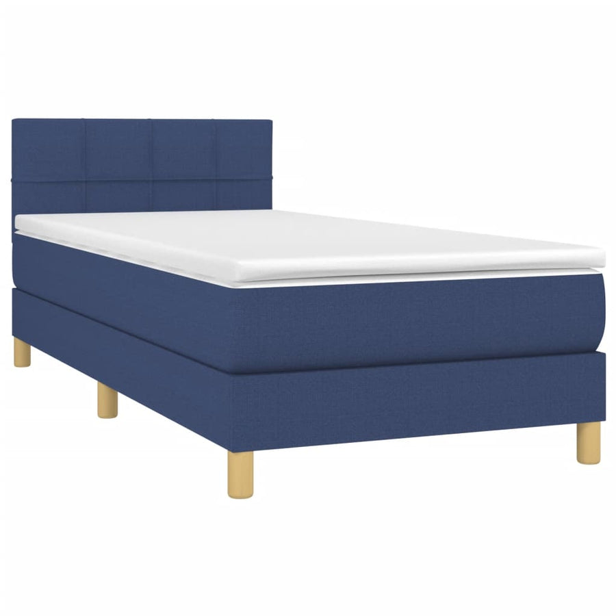 Boxspring Met Matras Stof Blauw 80 x 200 cm Blok met vierkanten