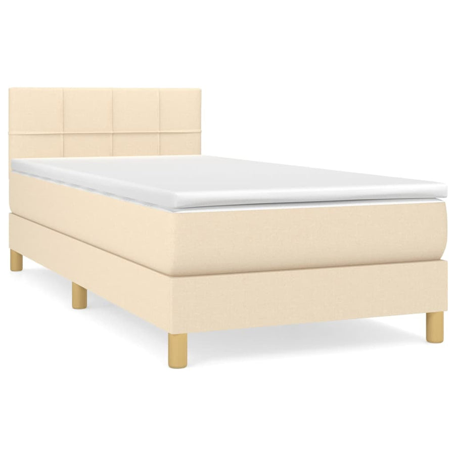 Boxspring Met Matras Stof Kleurig Crème 90 x 190 cm Blok met vierkanten