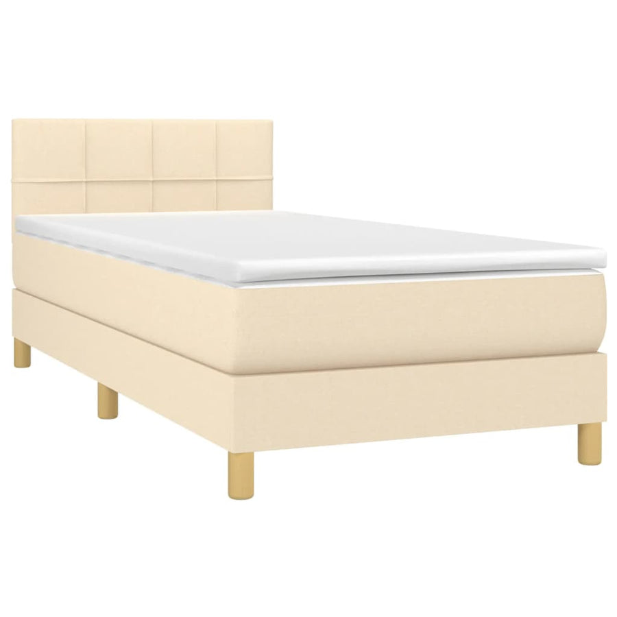 Boxspring Met Matras Stof Kleurig Crème 90 x 190 cm Blok met vierkanten