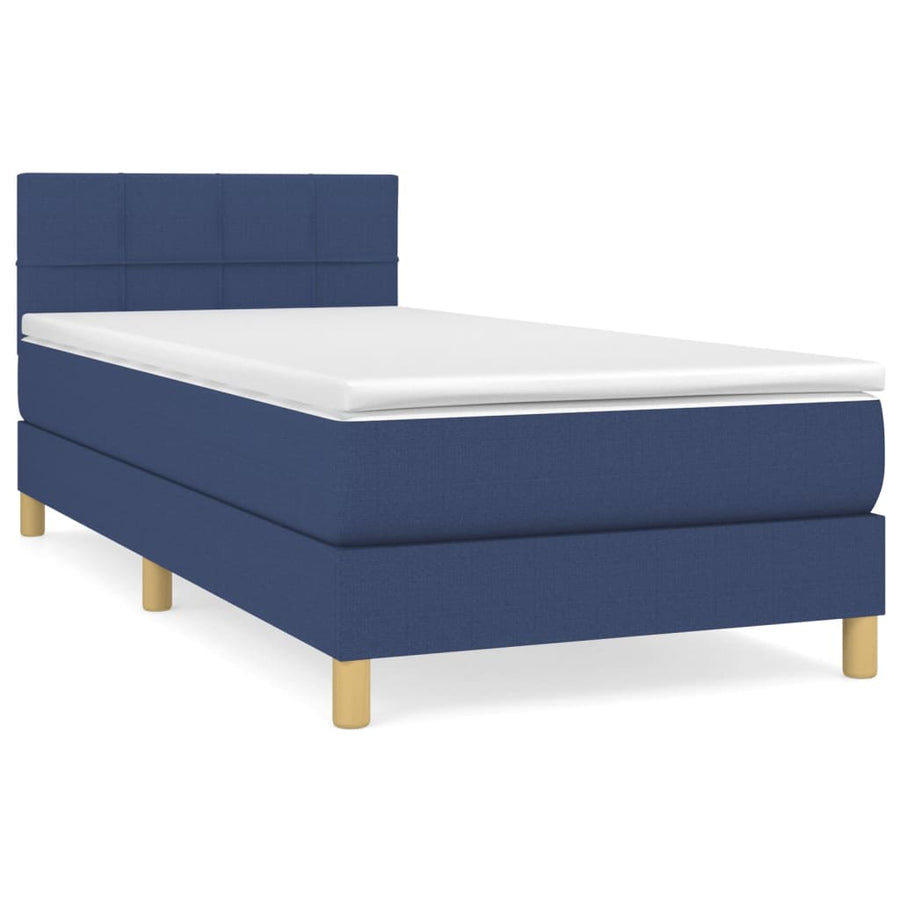 Boxspring Met Matras Stof Blauw 90 x 200 cm Blok met vierkanten