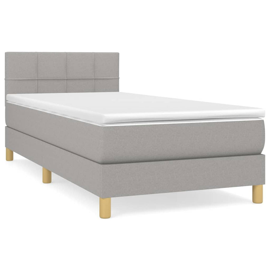 Boxspring Met Matras Stof Lichtgrijs 100 x 200 cm Blok met vierkanten