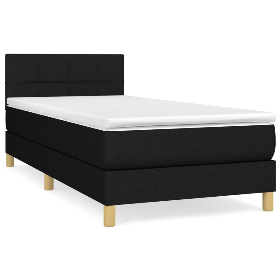 Boxspring Met Matras Stof Zwart 100 x 200 cm Blok met vierkanten