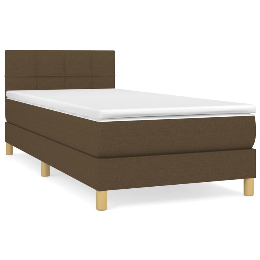 Boxspring Met Matras Stof Donkerbruin 100 x 200 cm Blok met vierkanten