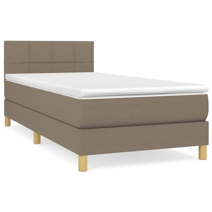 Boxspring Met Matras Stof Taupe 100 x 200 cm Blok met vierkanten