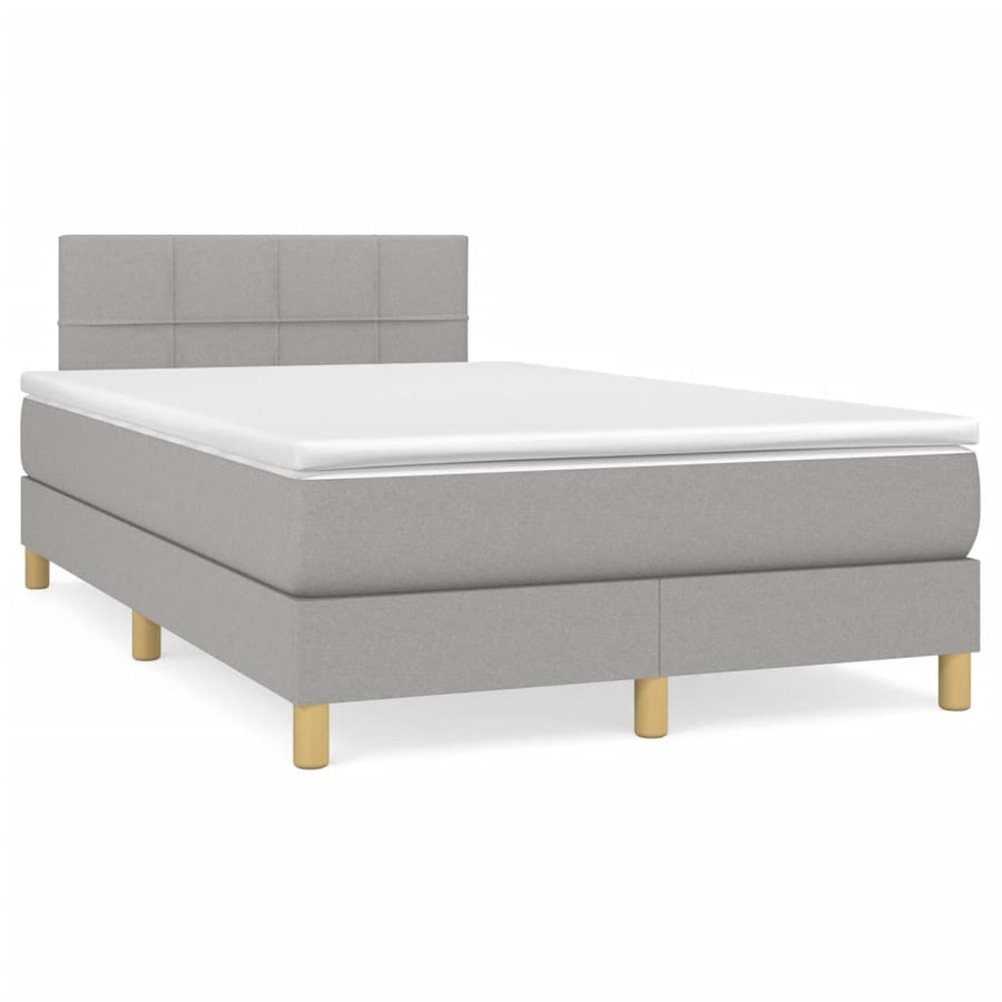 Boxspring Met Matras Stof Lichtgrijs 120 x 200 cm Blok met vierkanten