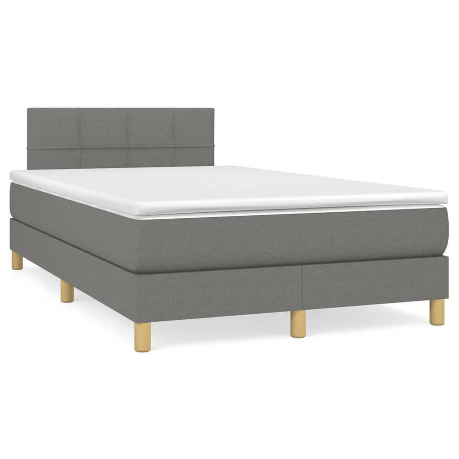Boxspring Met Matras Stof Donkergrijs 120 x 200 cm Blok met vierkanten
