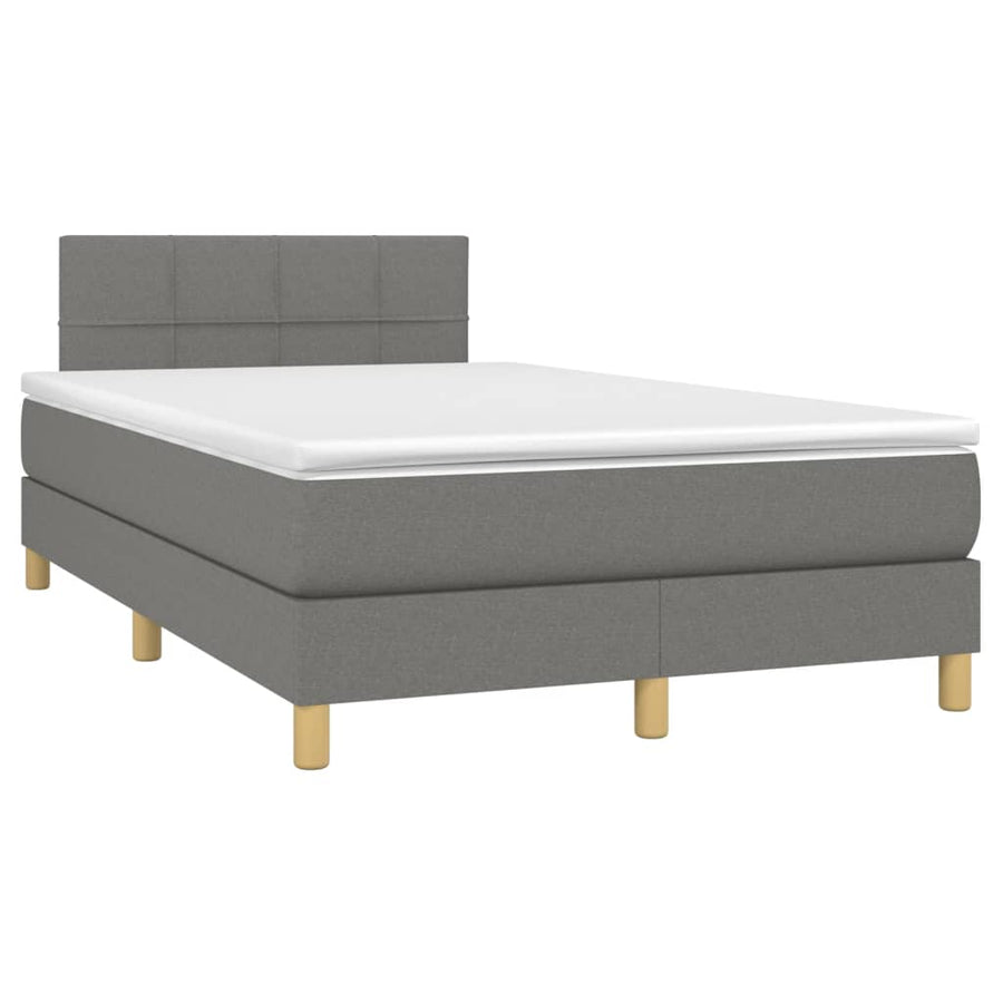 Boxspring Met Matras Stof Donkergrijs 120 x 200 cm Blok met vierkanten