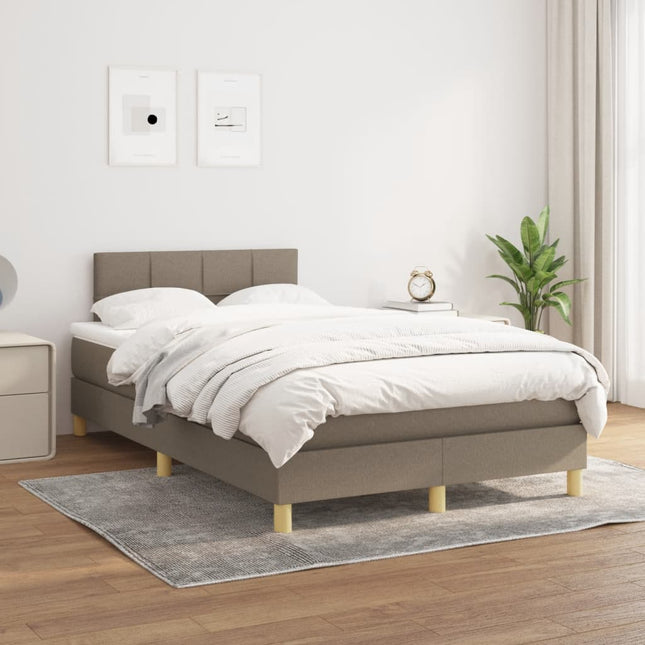 Boxspring Met Matras Stof Taupe 120 x 200 cm Blok met vierkanten