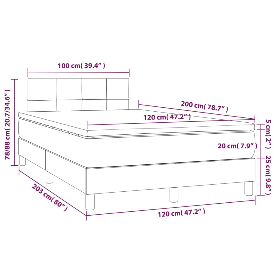 Boxspring Met Matras Stof Kleurig Crème 120 x 200 cm Blok met vierkanten