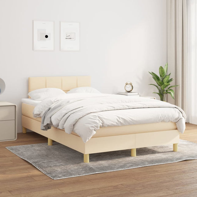 Boxspring Met Matras Stof Kleurig Crème 120 x 200 cm Blok met vierkanten