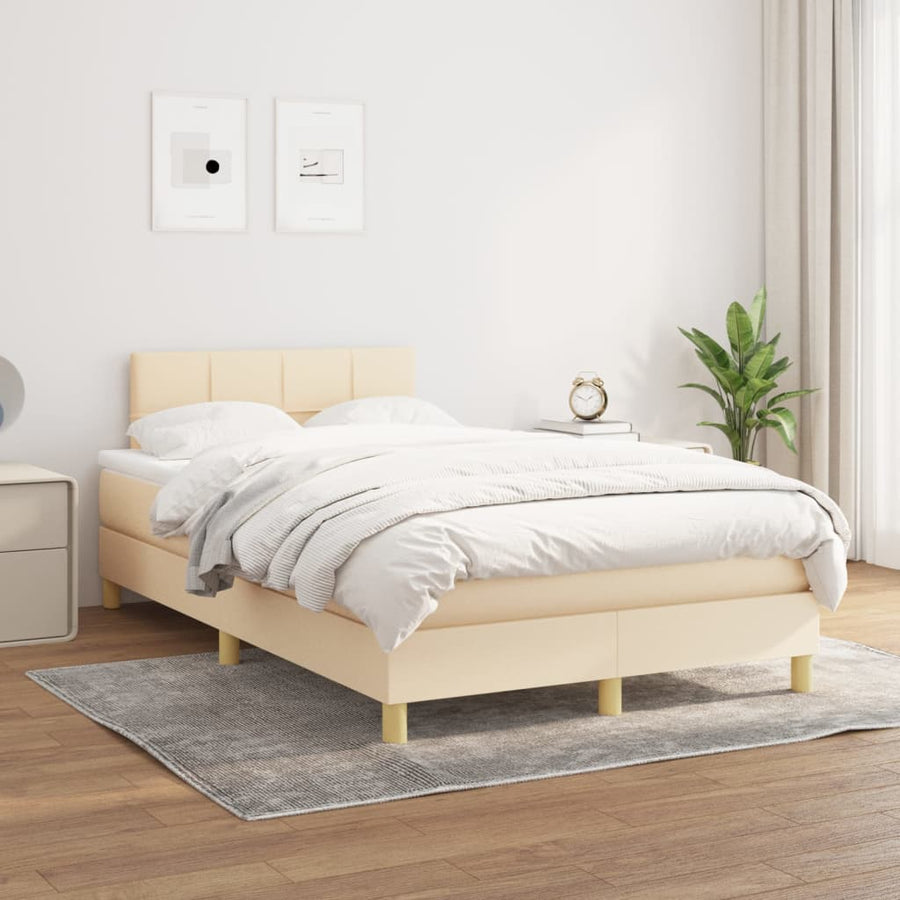 Boxspring Met Matras Stof Kleurig Crème 120 x 200 cm Blok met vierkanten