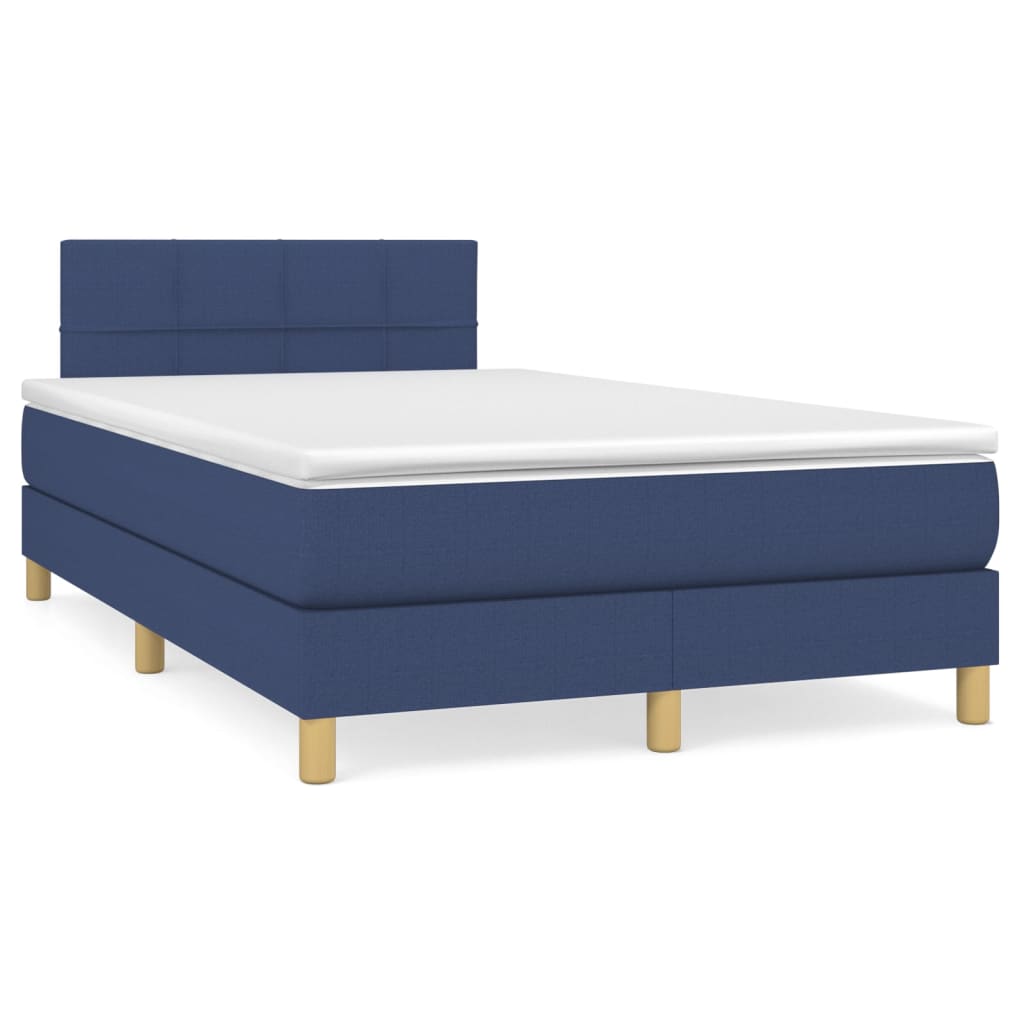 Boxspring Met Matras Stof Blauw 120 x 200 cm Blok met vierkanten