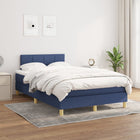 Boxspring Met Matras Stof Blauw 120 x 200 cm Blok met vierkanten