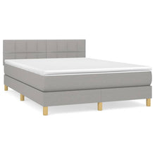Boxspring Met Matras Stof Lichtgrijs 140 x 190 cm Blok met vierkanten