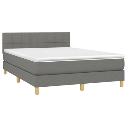 Boxspring Met Matras Stof Donkergrijs 140 x 190 cm Blok met vierkanten