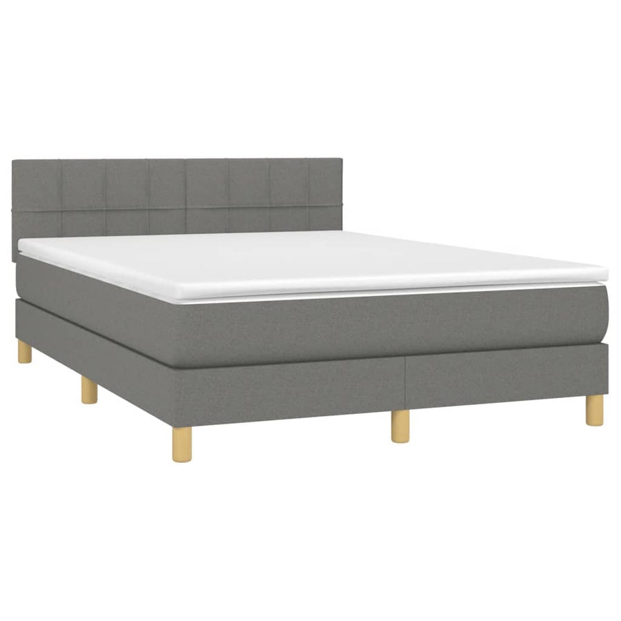 Boxspring Met Matras Stof Donkergrijs 140 x 190 cm Blok met vierkanten