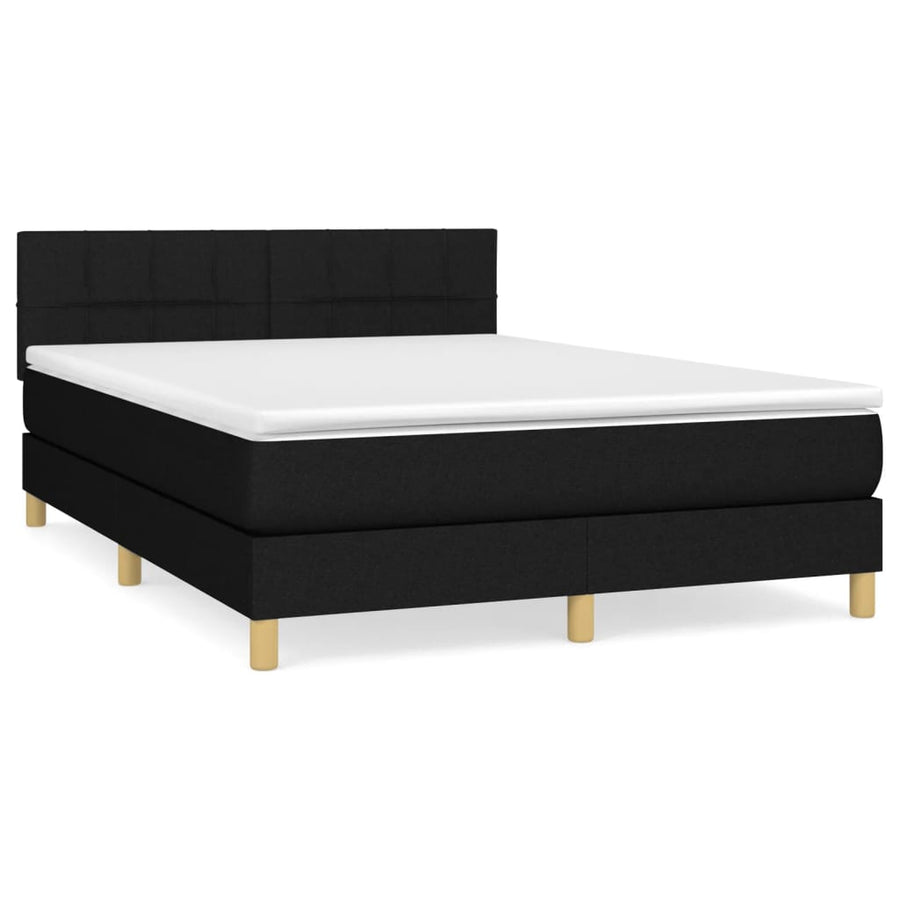 Boxspring Met Matras Stof Zwart 140 x 190 cm Blok met vierkanten