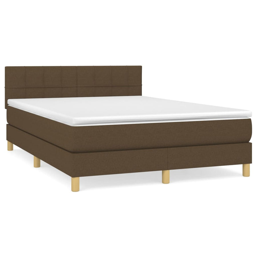 Boxspring Met Matras Stof Donkerbruin 140 x 190 cm Blok met vierkanten