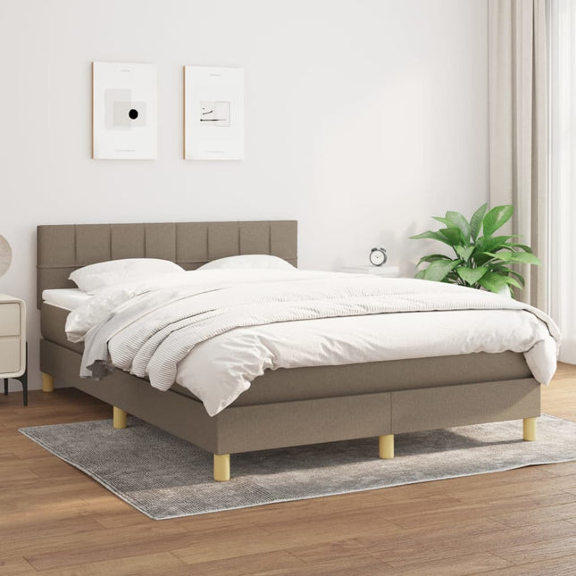 Boxspring Met Matras Stof Taupe 140 x 190 cm Blok met vierkanten