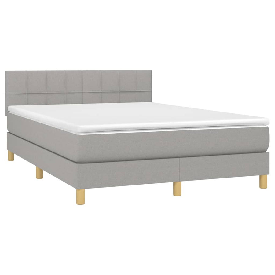 Boxspring Met Matras Stof Lichtgrijs 140 x 200 cm Blok met vierkanten