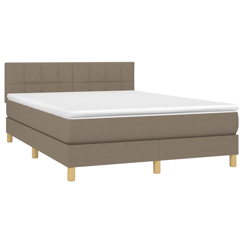 Boxspring Met Matras Stof Taupe 140 x 200 cm Blok met vierkanten