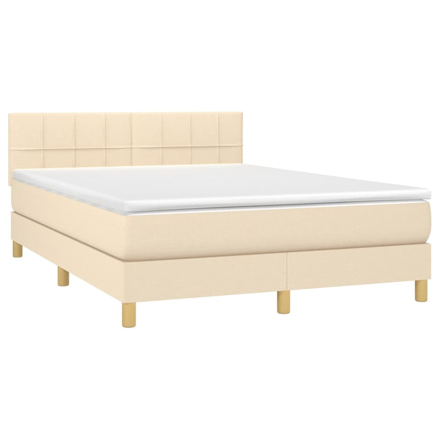 Boxspring met matras stof crèmekleurig 140x200 cm 140 x 200 cm Crème