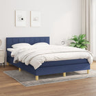 Boxspring Met Matras Stof Blauw 140 x 200 cm Blok met vierkanten