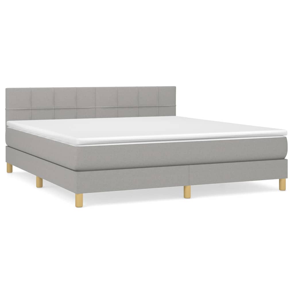 Boxspring Met Matras Stof Lichtgrijs 160 x 200 cm Blok met vierkanten