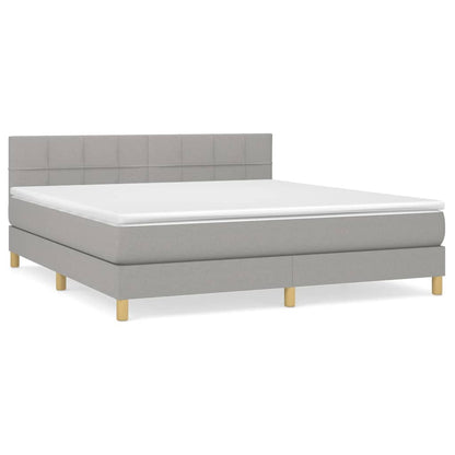Boxspring Met Matras Stof Lichtgrijs 160 x 200 cm Blok met vierkanten