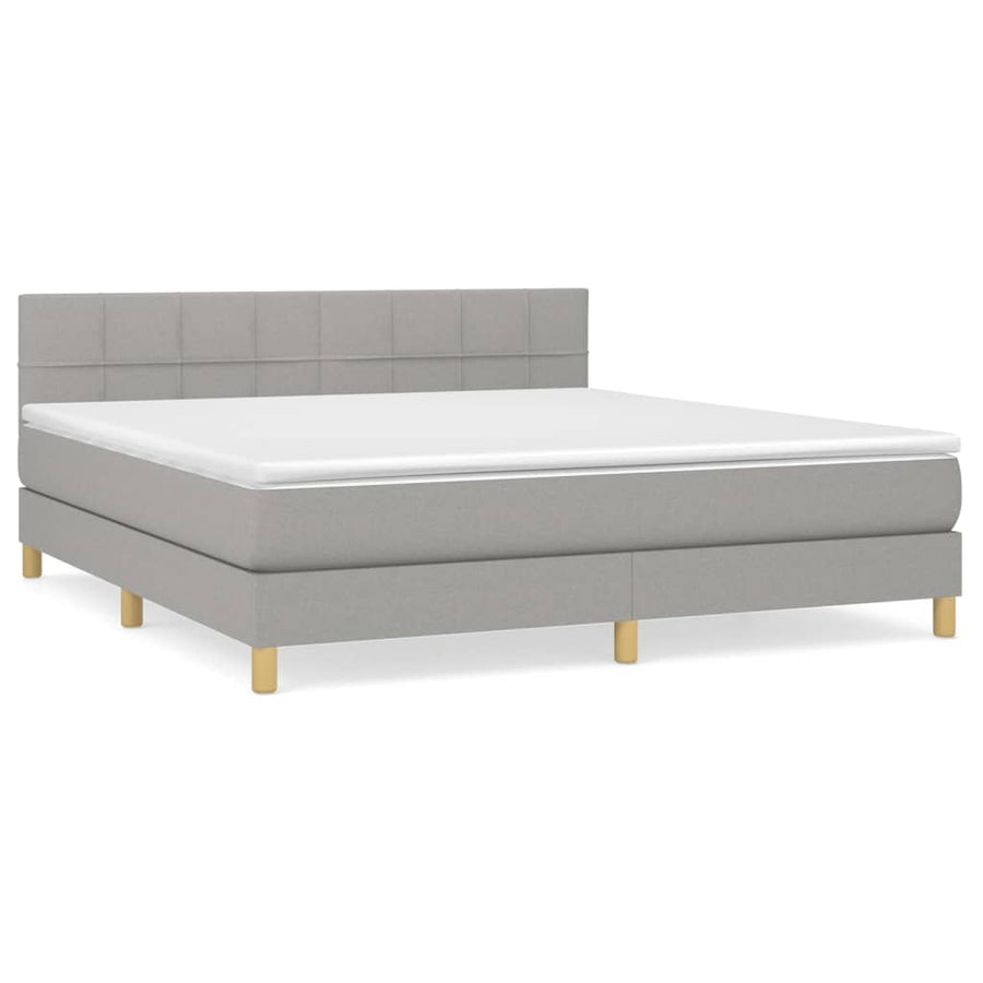 Boxspring Met Matras Stof Lichtgrijs 160 x 200 cm Blok met vierkanten