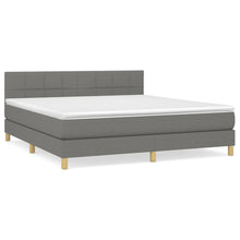 Boxspring Met Matras Stof Donkergrijs 160 x 200 cm Blok met vierkanten