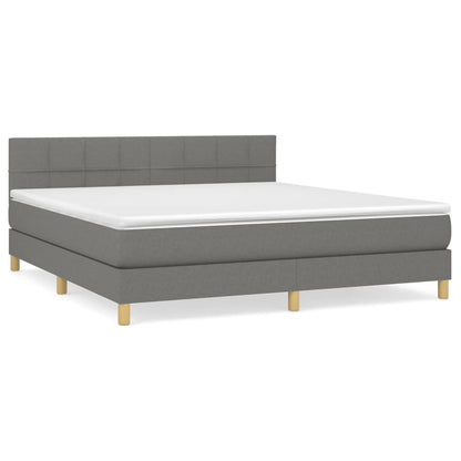 Boxspring Met Matras Stof Donkergrijs 160 x 200 cm Blok met vierkanten