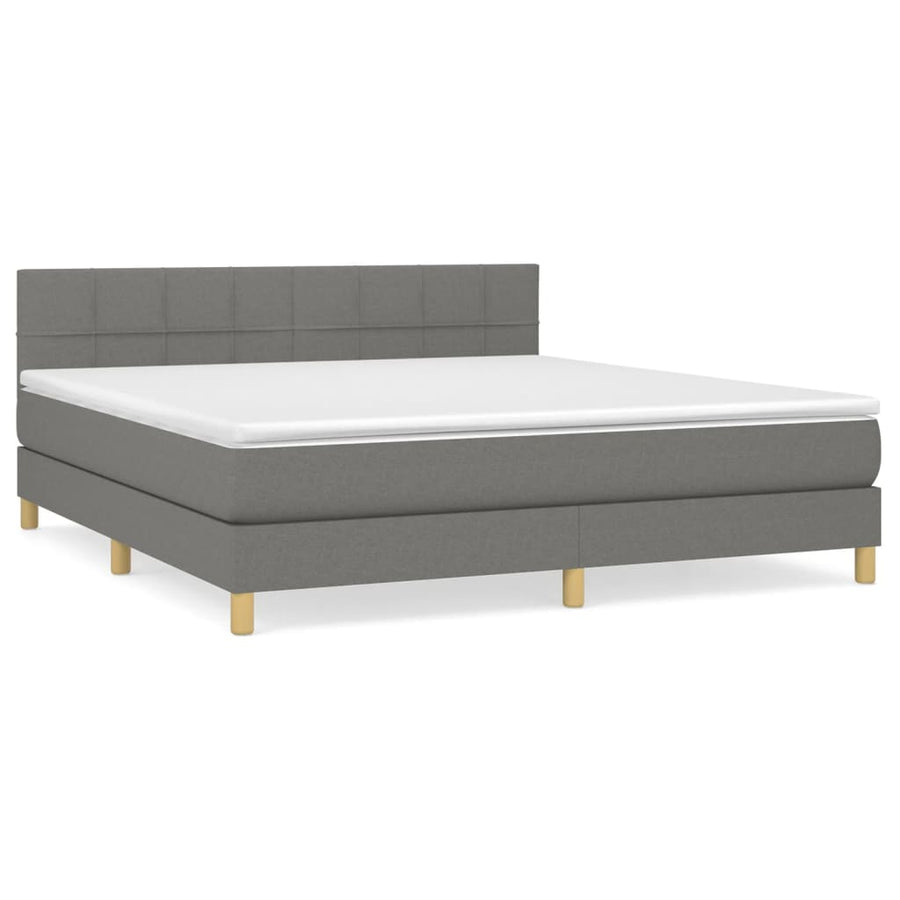 Boxspring Met Matras Stof Donkergrijs 160 x 200 cm Blok met vierkanten