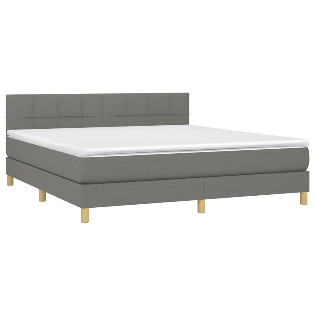 Boxspring Met Matras Stof Donkergrijs 160 x 200 cm Blok met vierkanten