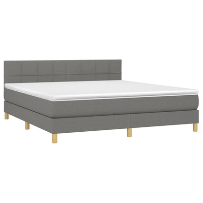 Boxspring Met Matras Stof Donkergrijs 160 x 200 cm Blok met vierkanten