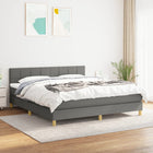 Boxspring Met Matras Stof Donkergrijs 160 x 200 cm Blok met vierkanten