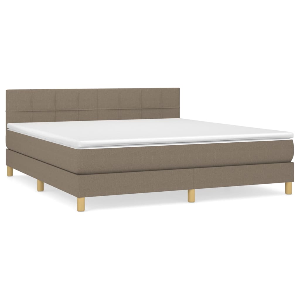Boxspring Met Matras Stof Taupe 160 x 200 cm Blok met vierkanten