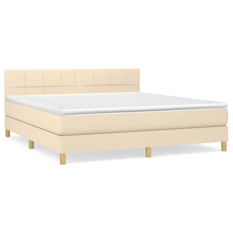 Boxspring met matras stof crèmekleurig 160x200 cm 160 x 200 cm Blok met vierkanten