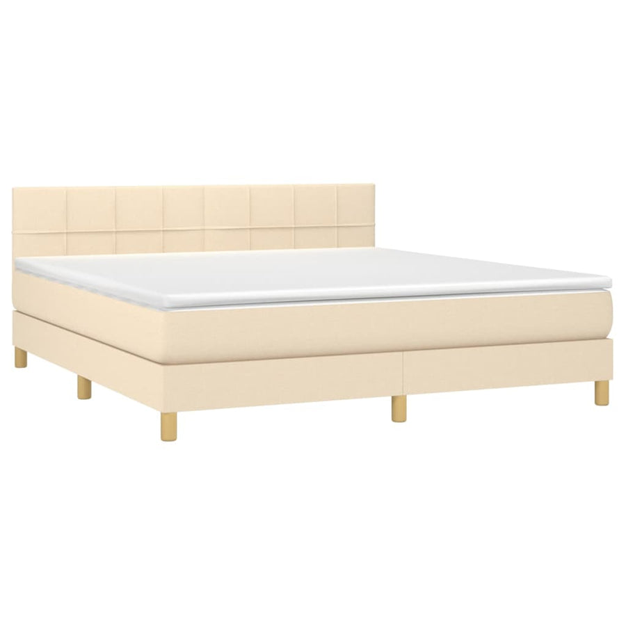 Boxspring met matras stof crèmekleurig 160x200 cm 160 x 200 cm Blok met vierkanten