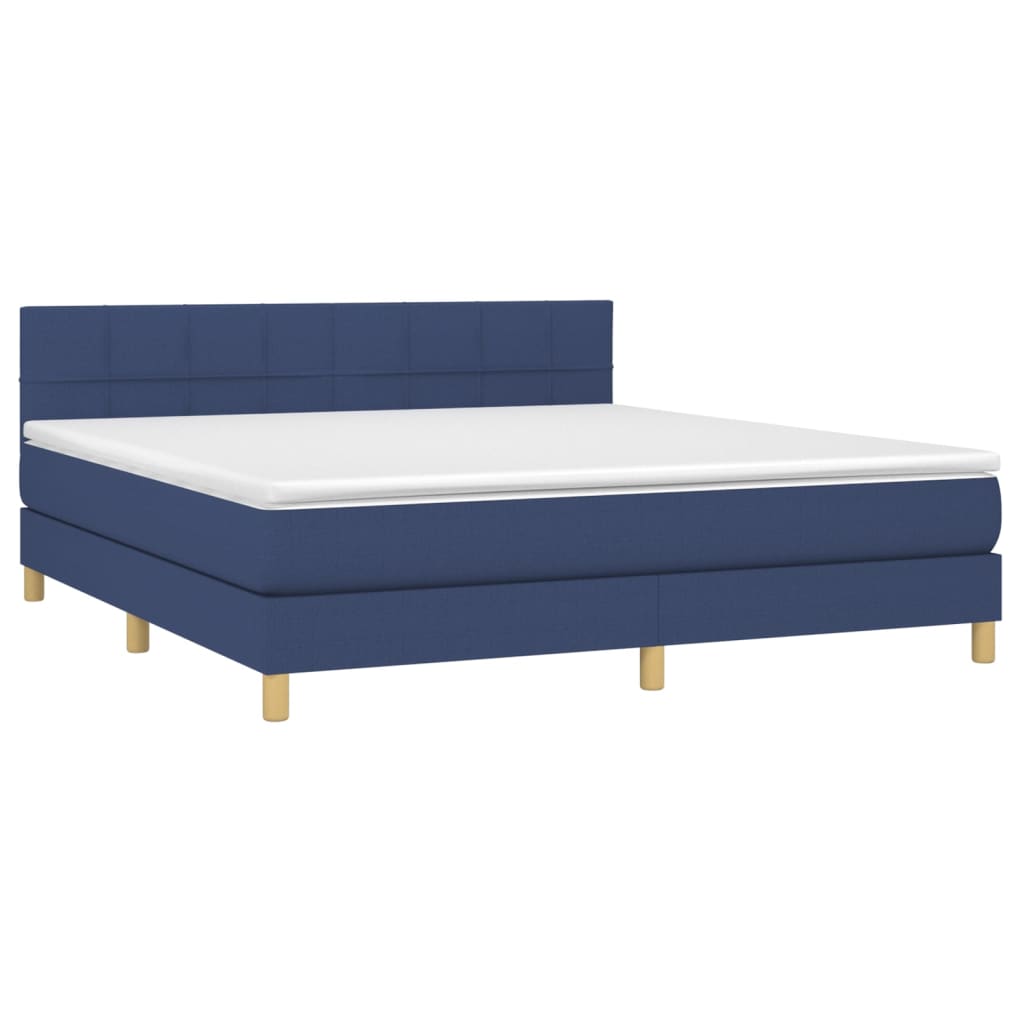 Boxspring Met Matras Stof Blauw 160 x 200 cm Blok met vierkanten