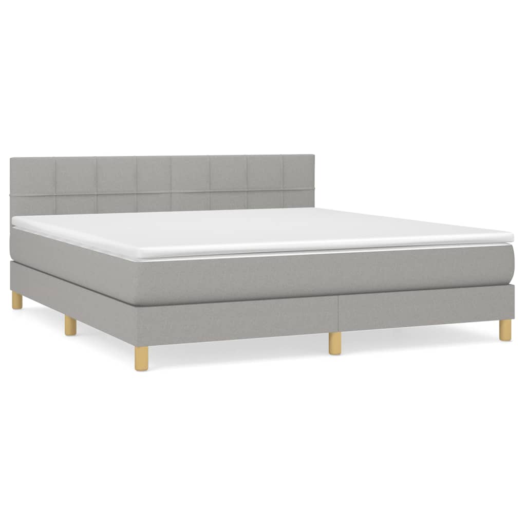 Boxspring Met Matras Stof Lichtgrijs 180 x 200 cm Blok met vierkanten