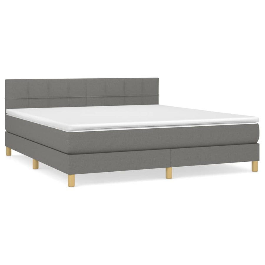 Boxspring Met Matras Stof Donkergrijs 180 x 200 cm Blok met vierkanten