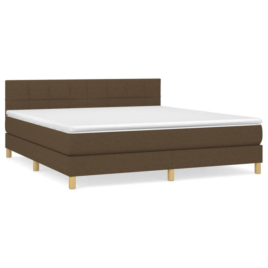 Boxspring Met Matras Stof Donkerbruin 180 x 200 cm Blok met vierkanten