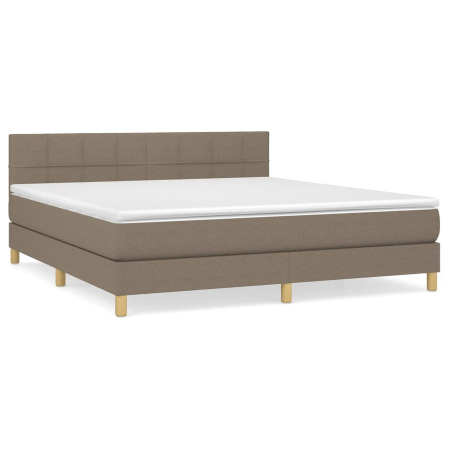 Boxspring Met Matras Stof Taupe 180 x 200 cm Blok met vierkanten