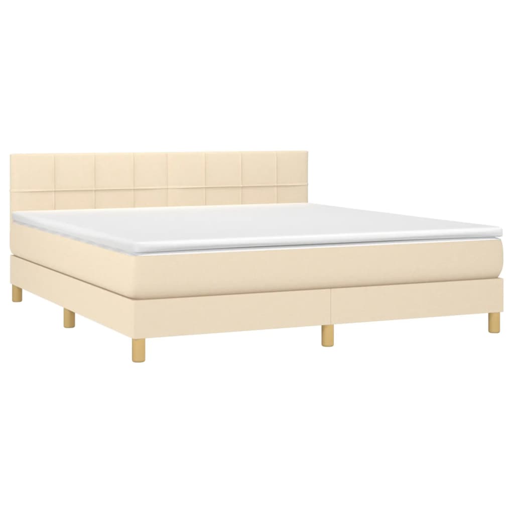 Boxspring Met Matras Stof Crèmekleurig 180X200 Cm 180 x 200 cm Blok met vierkanten