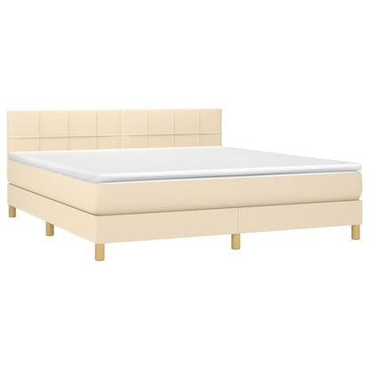 Boxspring Met Matras Stof Crèmekleurig 180X200 Cm 180 x 200 cm Blok met vierkanten